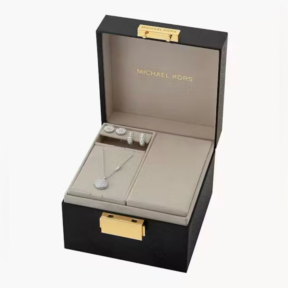 Michael Kors Sterling Silver Locket Jewelry Set in Black and Gold Gift Set